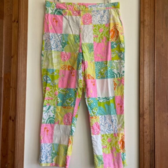 LILLY PULITZER Patchwork Print White Label Pants 8 - Picture 2 of 16
